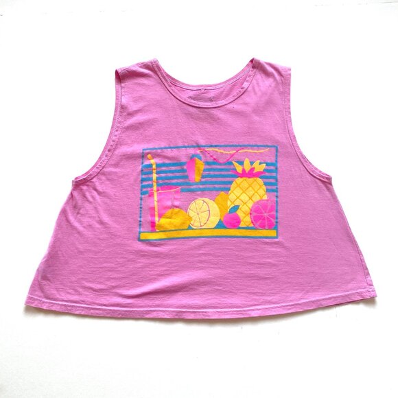 Vintage style cropped pink summer graphic tank, XS / Small, 100% cotton - Picture 1 of 12